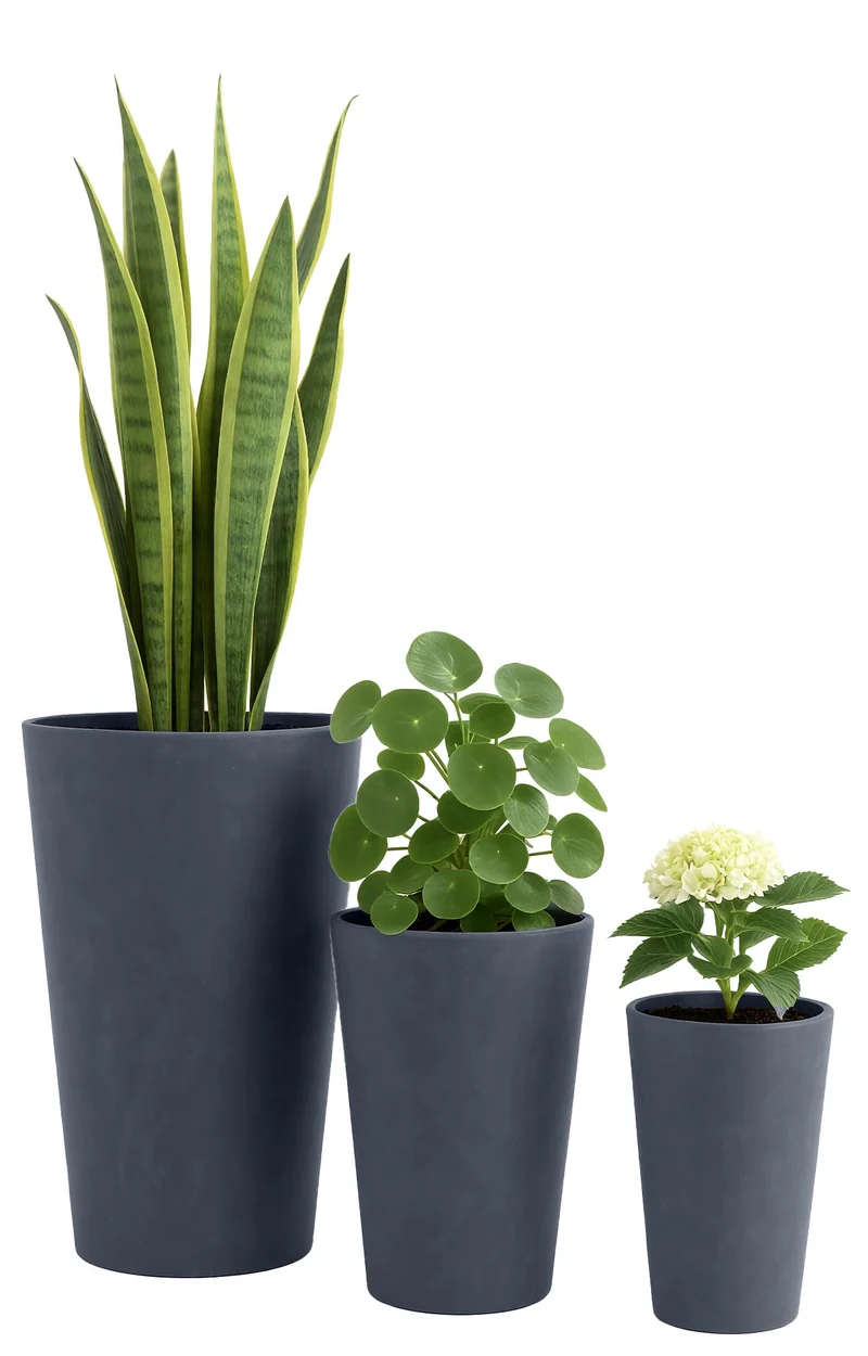 Lot de 3 pots de fleurs en argile fibreuse anthracite avec trous de drainage résistants aux intempéries 10_0007964