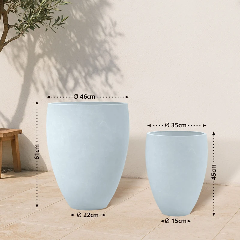Lot de 2 pots de fleurs en argile fibreuse gris résistants aux intempéries 10_0007956