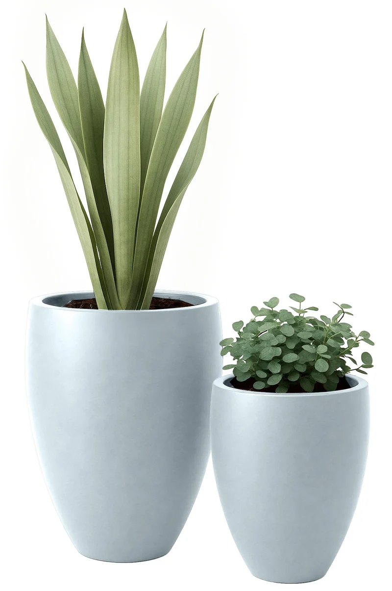 Lot de 2 pots de fleurs en argile fibreuse gris résistants aux intempéries 10_0007956