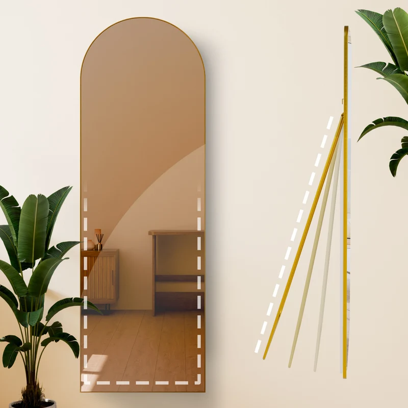 Miroir sur pied et mural en métal doré 150x50cm – Design élégant et moderne 10_0008505