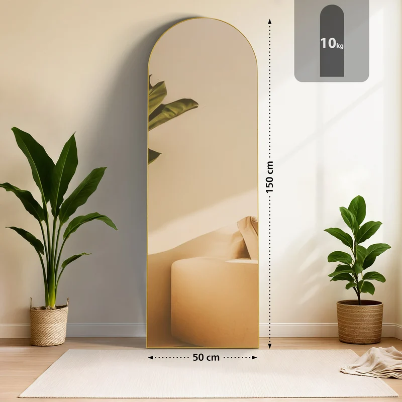 Miroir sur pied et mural en métal doré 150x50cm – Design élégant et moderne 10_0008505