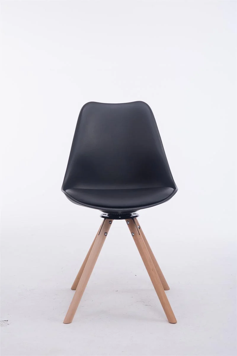 Chaise de salle à manger x1 chaise visiteur assise pivotant à 360° en plastique et PVC noir piètement en bois rond clair 10_0008313