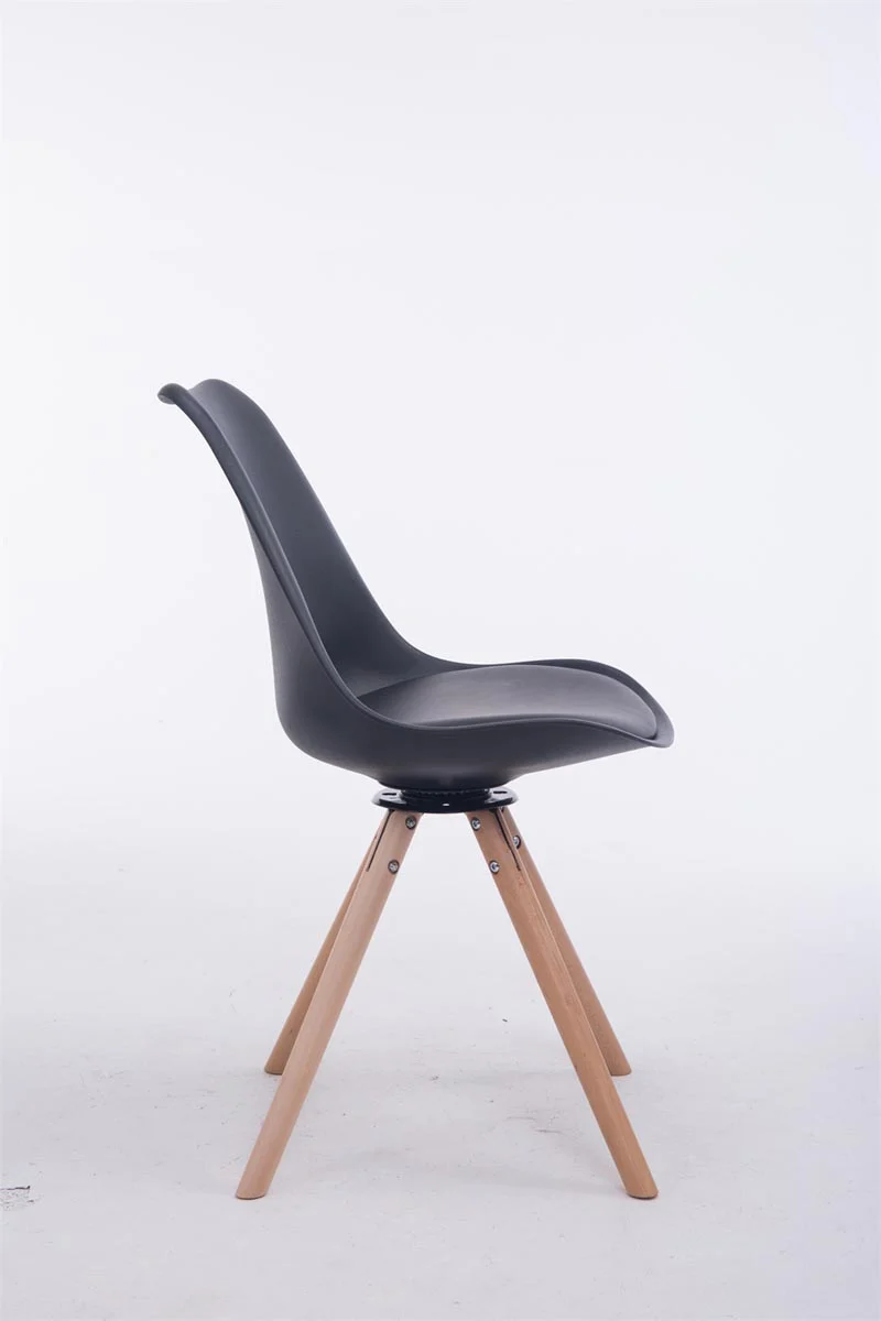 Chaise de salle à manger x1 chaise visiteur assise pivotant à 360° en plastique et PVC noir piètement en bois rond clair 10_0008313