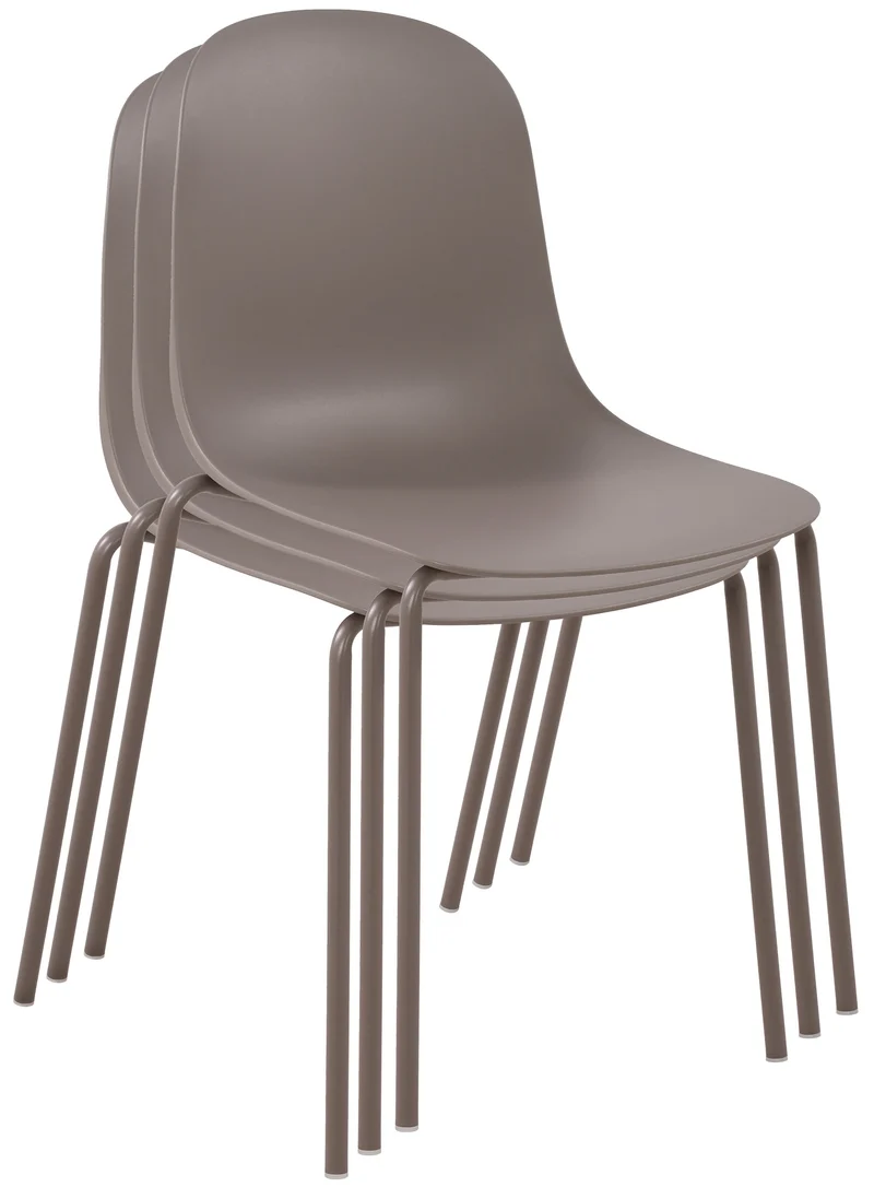 Lot de 2 chaises de jardin empilable en plastique taupe et cadre robuste à quatre pieds en acier 10_0007751
