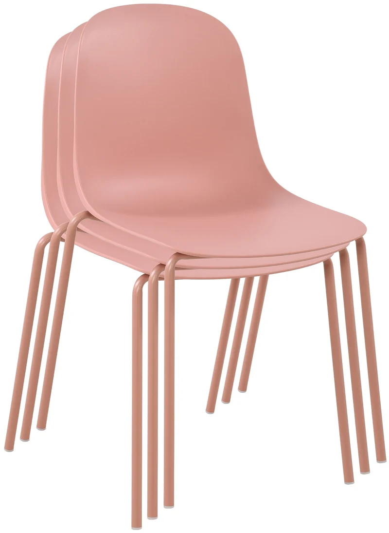 Chaise de jardin empilable en plastique rose et cadre robuste à quatre pieds en acier 10_0007408