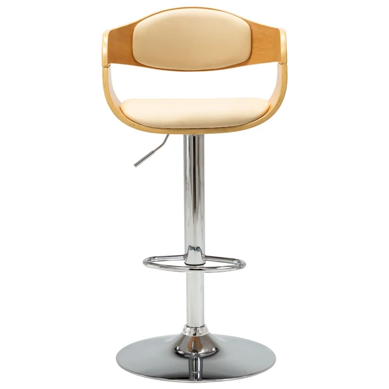 Tabouret de bar x1 chaise haute rétro en bois courbé et PVC crème et acier DEC029461