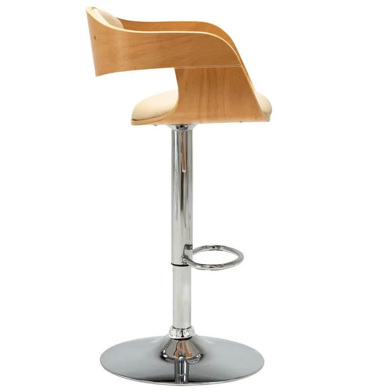 Tabouret de bar x1 chaise haute rétro en bois courbé et PVC crème et acier DEC029461