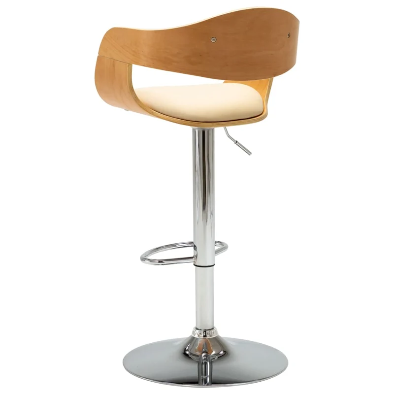 Tabouret de bar x1 chaise haute rétro en bois courbé et PVC crème et acier DEC029461