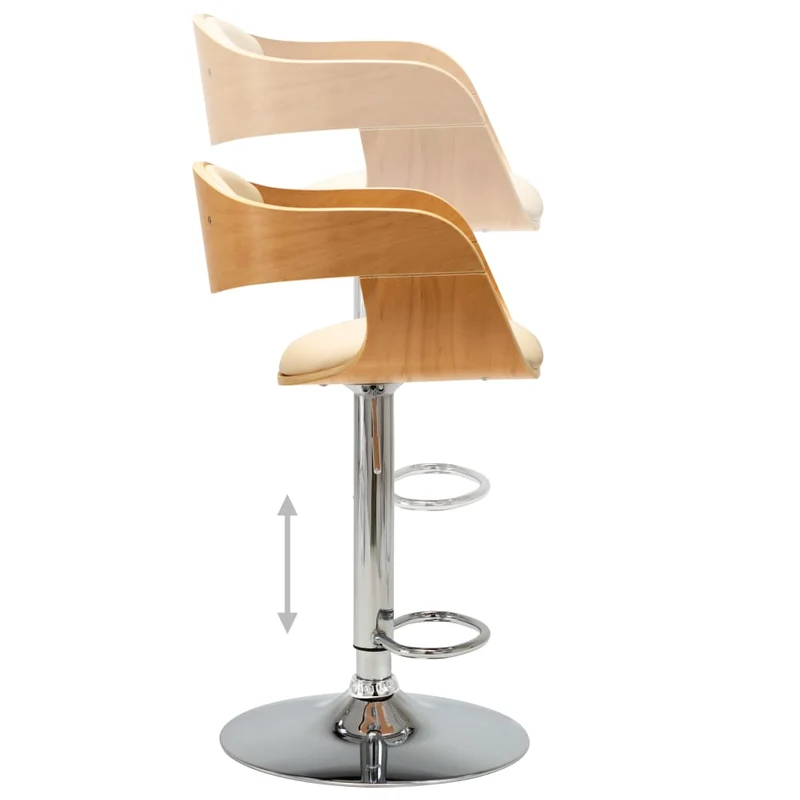 Tabouret de bar x1 chaise haute rétro en bois courbé et PVC crème et acier DEC029461