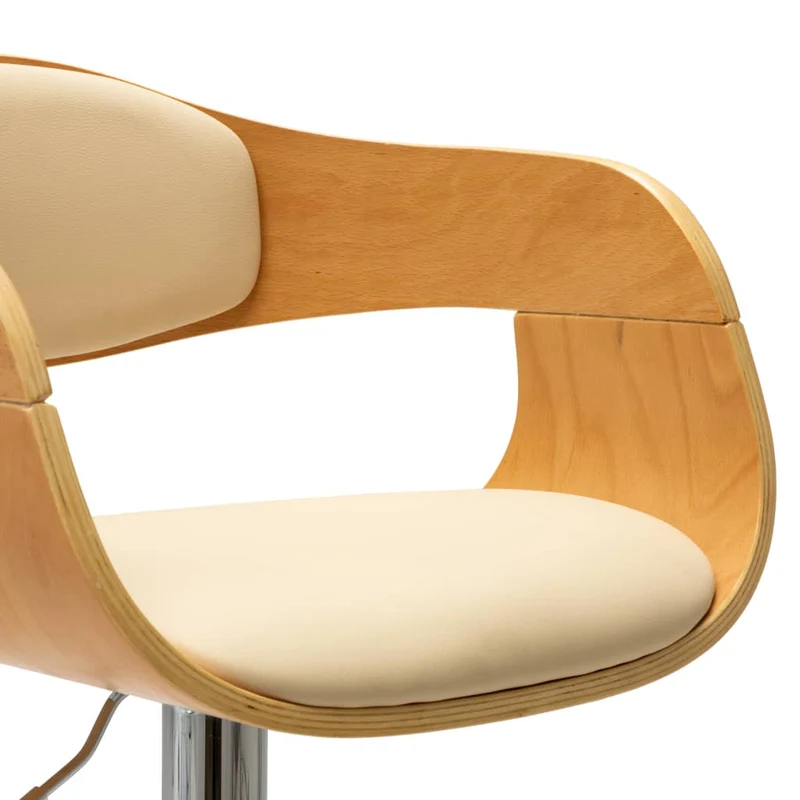Tabouret de bar x1 chaise haute rétro en bois courbé et PVC crème et acier DEC029461