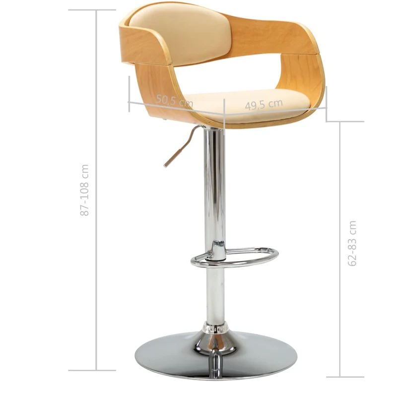 Tabouret de bar x1 chaise haute rétro en bois courbé et PVC crème et acier DEC029461