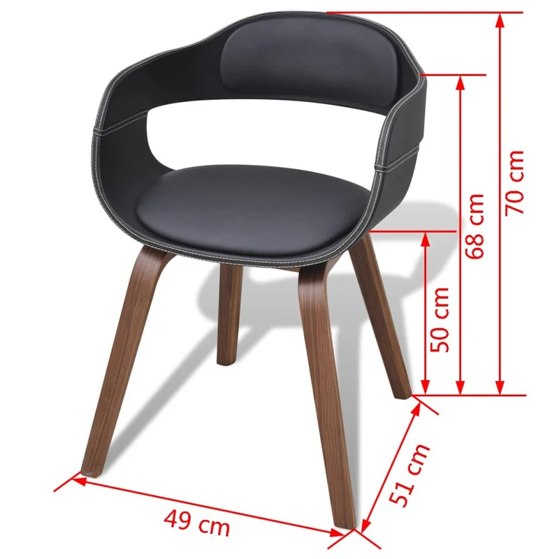 Lot de 2 chaises de salle à manger cuisine en bois courbé et synthétique noir CDS020793