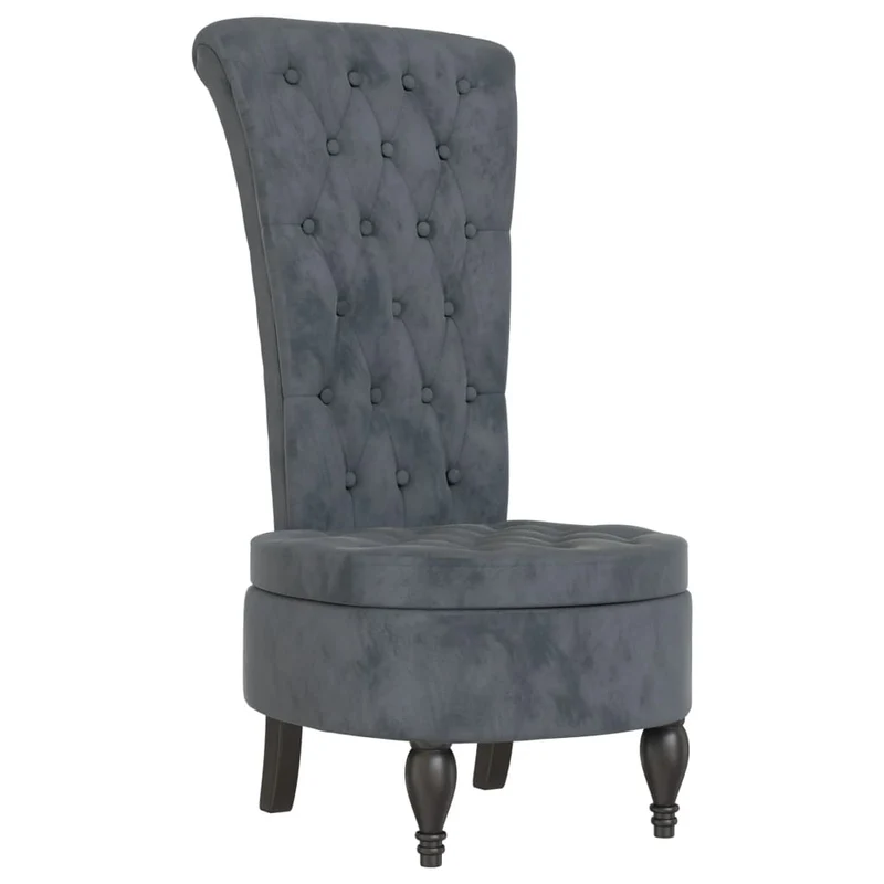 Chaise à dossier haut en velours conception de bouton tissu gris foncé DEC026247