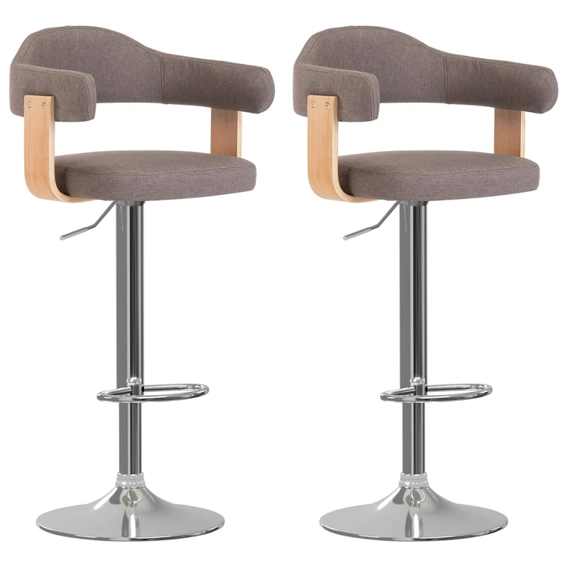 Lot de 2 tabourets de bar chaises hautes design rétro en bois courbé tissu taupe et fer DEC029874
