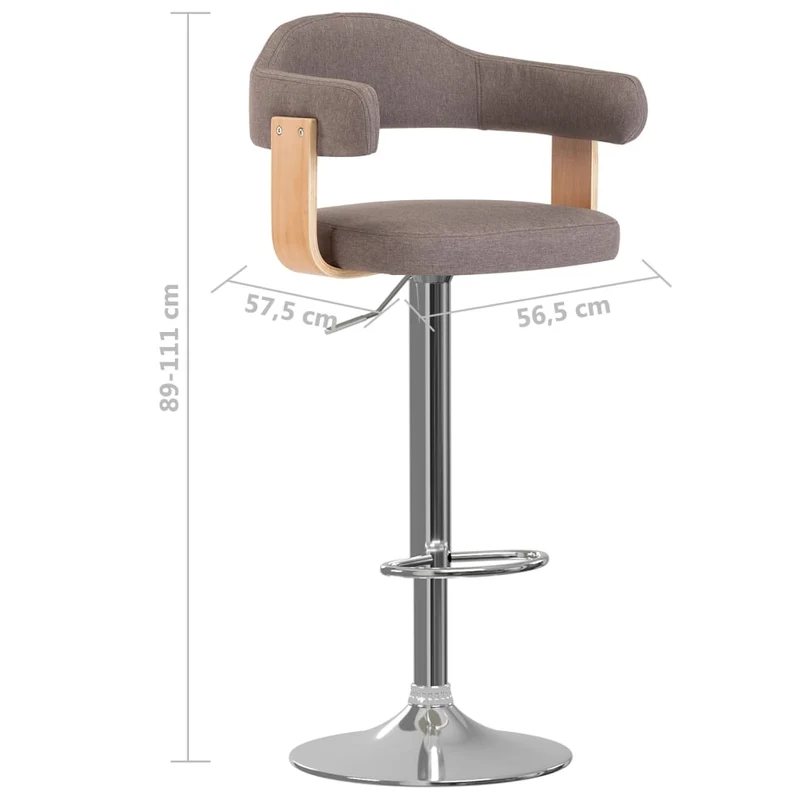Lot de 2 tabourets de bar chaises hautes design rétro en bois courbé tissu taupe et fer DEC029874
