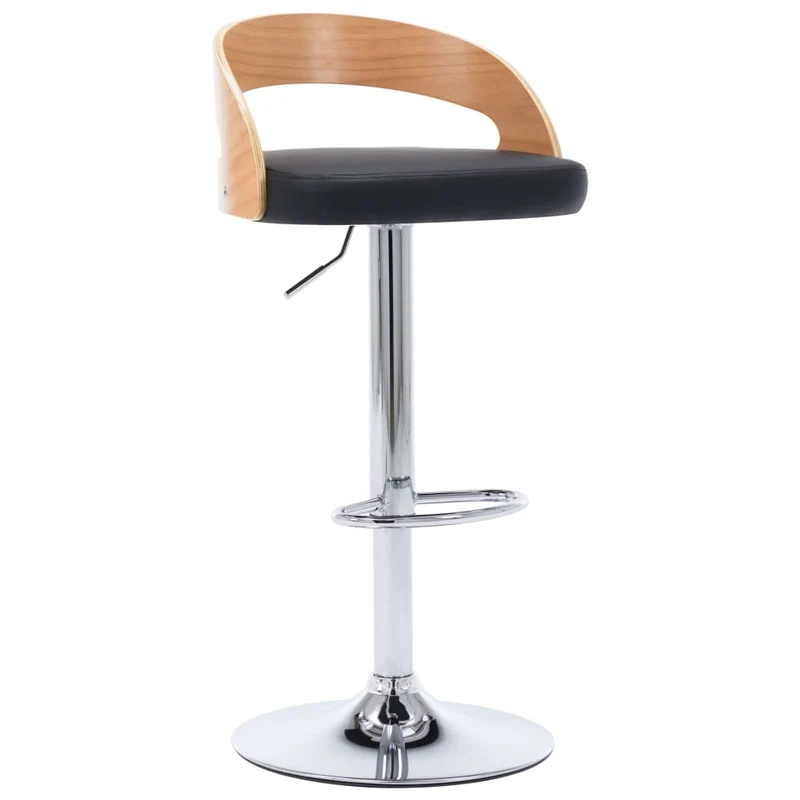 Lot de 2 tabourets de bar chaises hautes rétro en PVC noir bois courbé et métal DEC029813