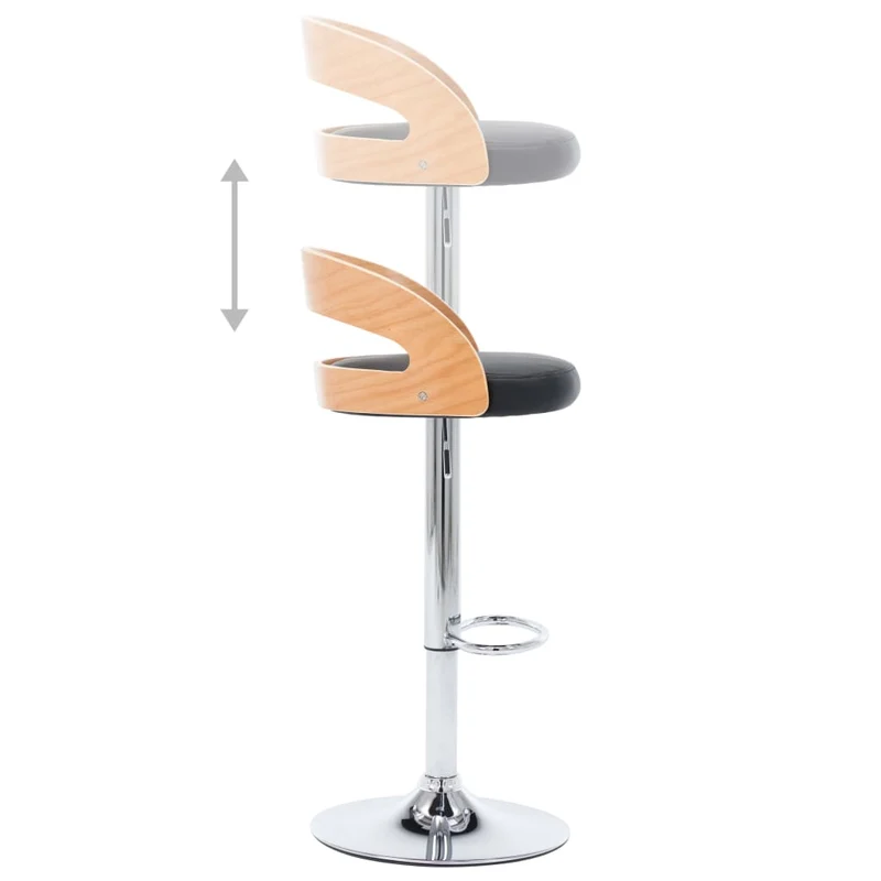 Lot de 2 tabourets de bar chaises hautes rétro en PVC noir bois courbé et métal DEC029813