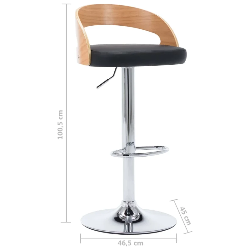 Lot de 2 tabourets de bar chaises hautes rétro en PVC noir bois courbé et métal DEC029813