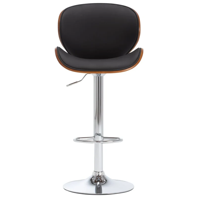 Tabouret de bar x1 chaise haute design rétro en PVC noir bois courbé et métal DEC029513