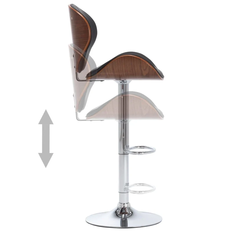 Tabouret de bar x1 chaise haute design rétro en PVC noir bois courbé et métal DEC029513