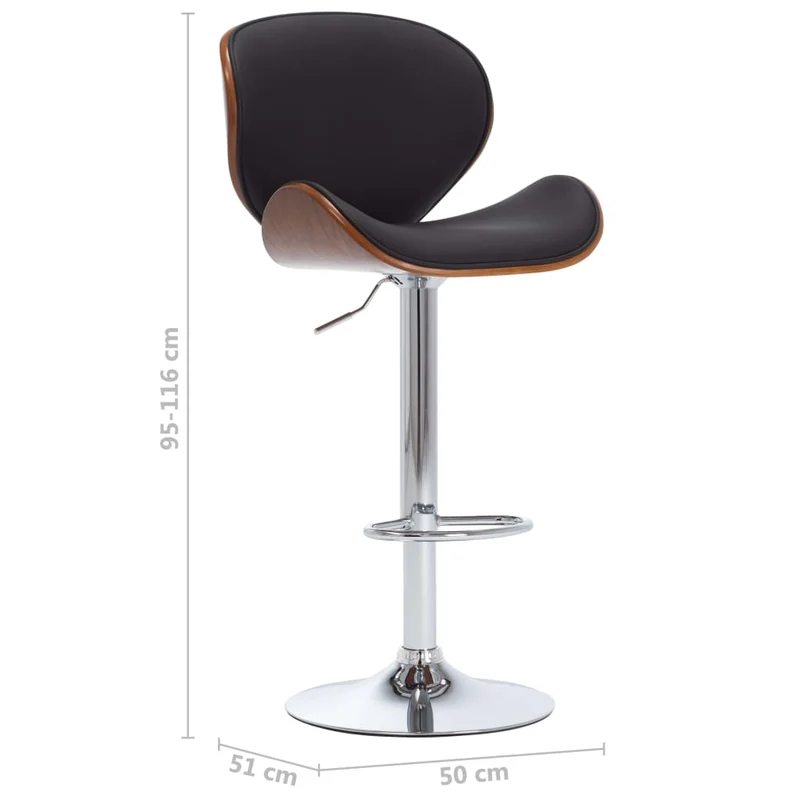 Tabouret de bar x1 chaise haute design rétro en PVC noir bois courbé et métal DEC029513