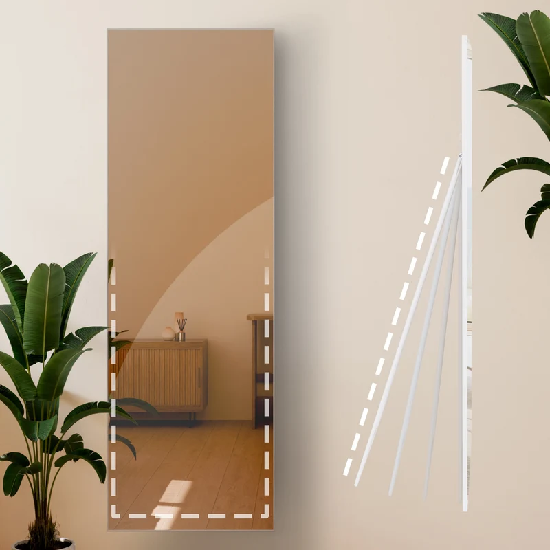 Miroir pleine longueur sur pied et mural cadre métal blanc mat design épuré 150x50 cm 10_0008799