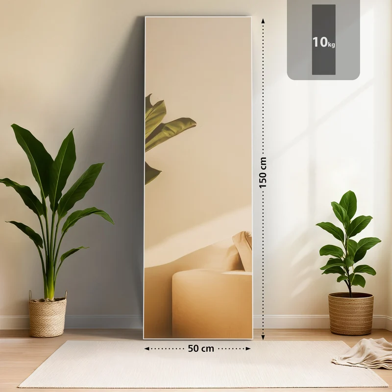 Miroir pleine longueur sur pied et mural cadre métal blanc mat design épuré 150x50 cm 10_0008799