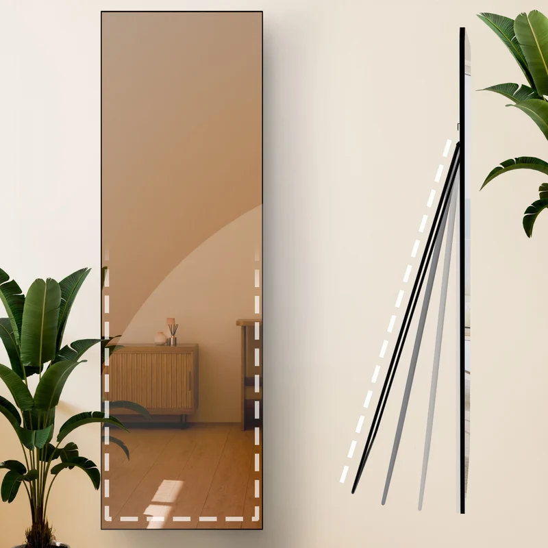 Miroir pleine longueur sur pied et mural cadre métal noir mat design épuré 160x50 cm 10_0008504