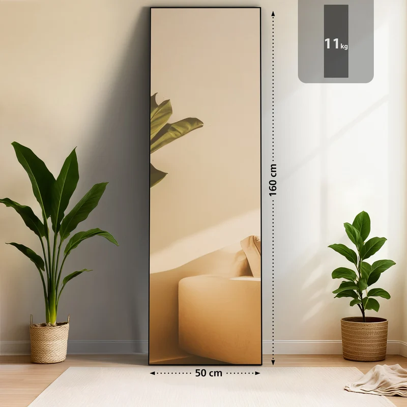 Miroir pleine longueur sur pied et mural cadre métal noir mat design épuré 160x50 cm 10_0008504