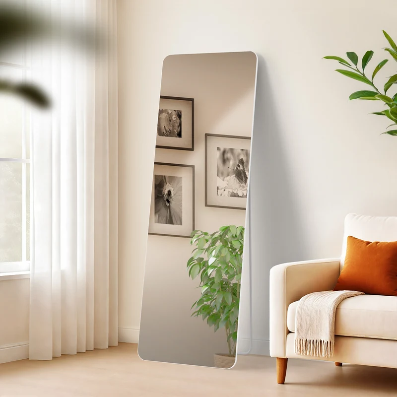 Miroir pleine longueur sur pied ou mural cadre métal blanc mat design épuré 150x50 cm 10_0008824