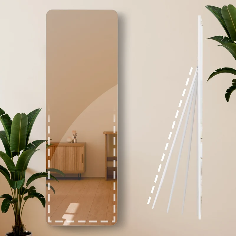 Miroir pleine longueur sur pied ou mural cadre métal blanc mat design épuré 150x50 cm 10_0008824