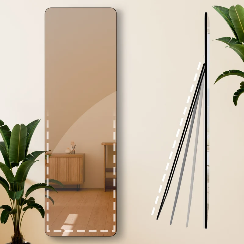 Miroir pleine longueur sur pied ou mural cadre métal noir mat design épuré 160x50 cm 10_0008488