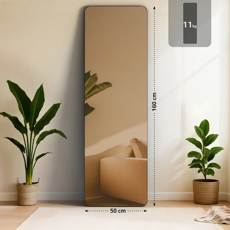 Miroir pleine longueur sur pied ou mural cadre métal noir mat design épuré 160x50 cm 10_0008488