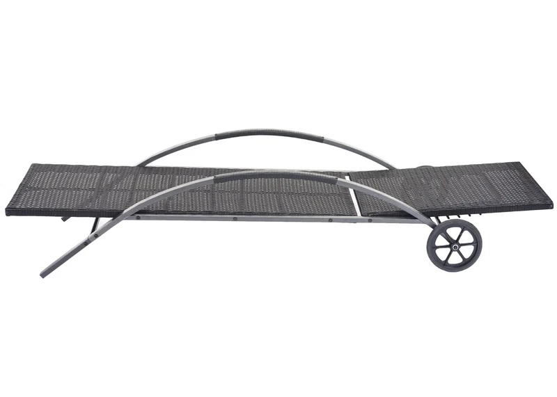 Ensemble de 2 chaises longues de jardin transat bain de soleil avec petite table en polyrotin noir coussin gris foncé 04_0002962