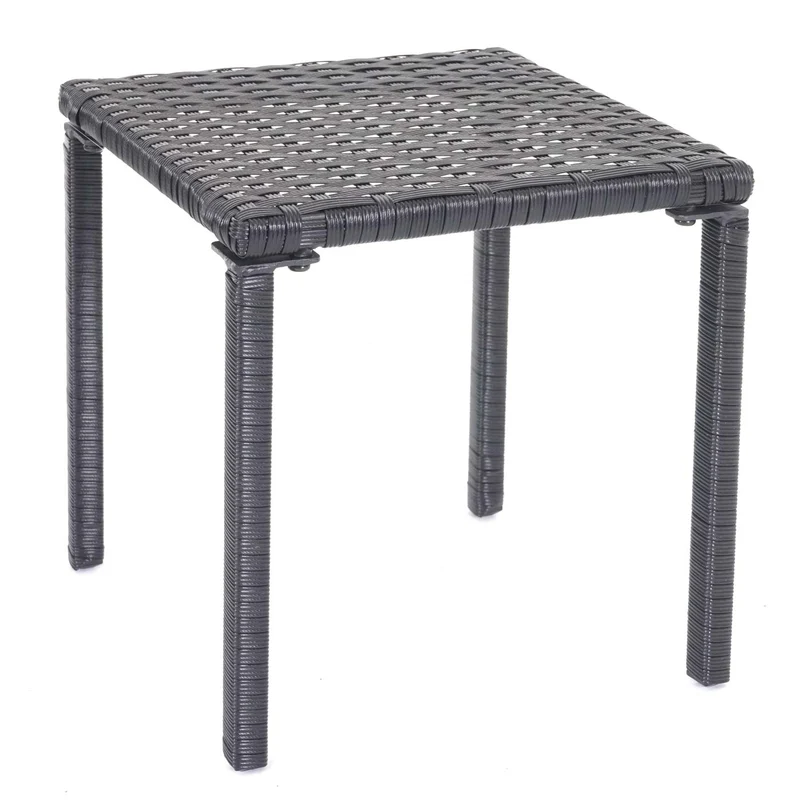 Ensemble de 2 chaises longues de jardin transat bain de soleil avec petite table en polyrotin noir coussin gris foncé 04_0002962