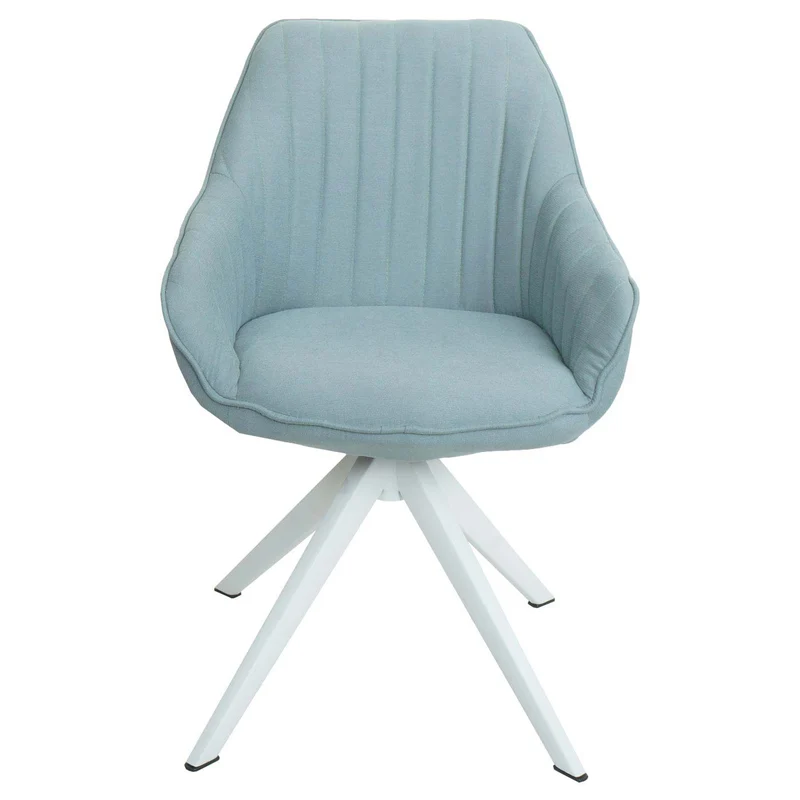 Chaise de salle à manger x1 avec accoudoir rotatif en tissu vert menthe pieds en fer blanc 04_0006324