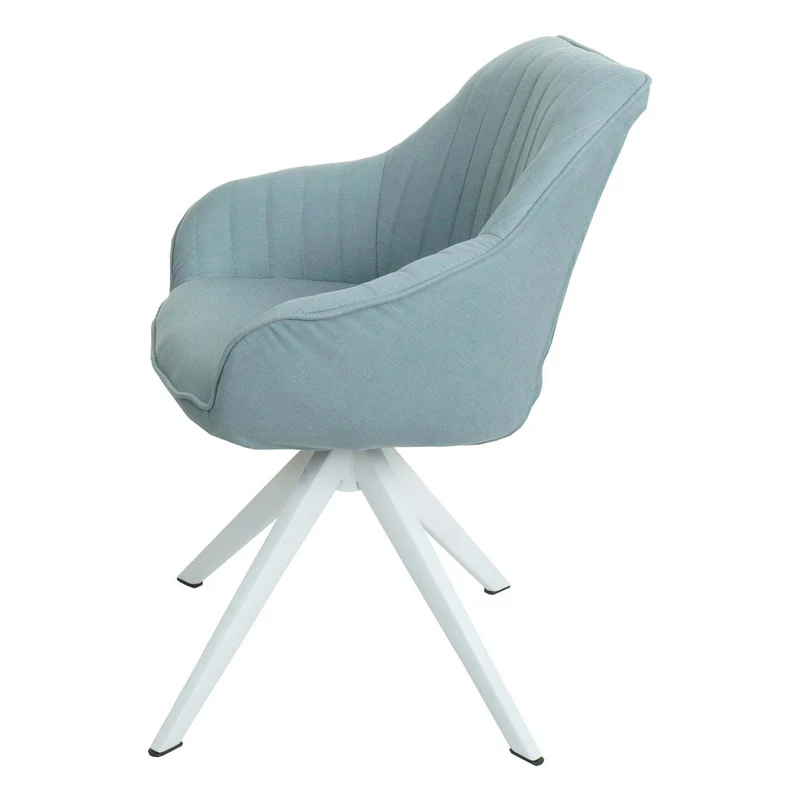 Chaise de salle à manger x1 avec accoudoir rotatif en tissu vert menthe pieds en fer blanc 04_0006324