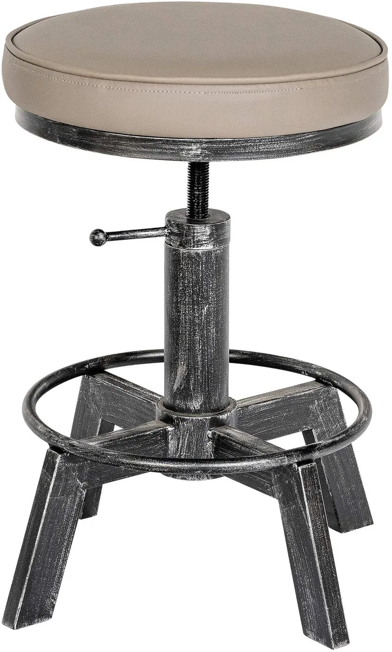 Tabouret industriel réglable en hauteur – assise ronde rembourrée et piètement métal argenté 10_0008564