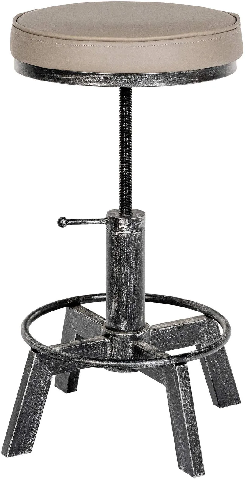 Tabouret industriel réglable en hauteur – assise ronde rembourrée et piètement métal argenté 10_0008564