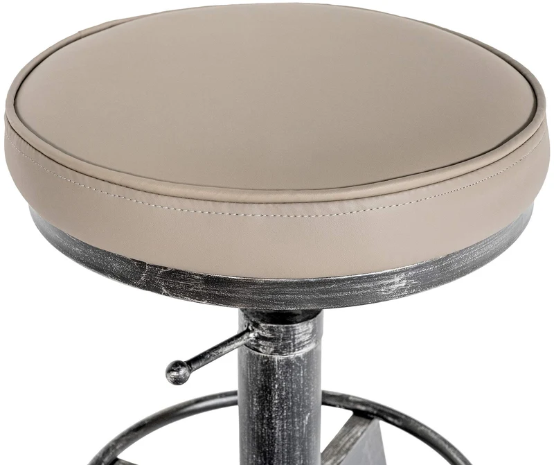 Tabouret industriel réglable en hauteur – assise ronde rembourrée et piètement métal argenté 10_0008564