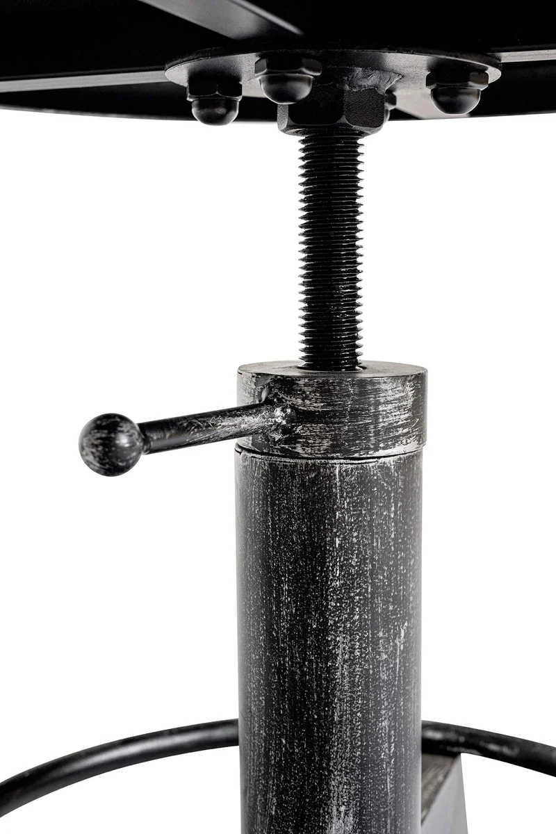 Tabouret industriel réglable en hauteur – assise ronde rembourrée et piètement métal argenté 10_0008564