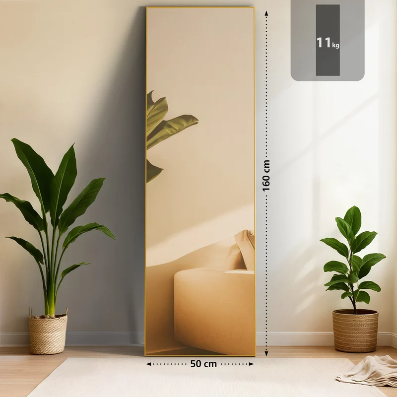 Miroir sur pied inclinable pleine longueur cadre métal doré design moderne 160x50 cm 10_0008456