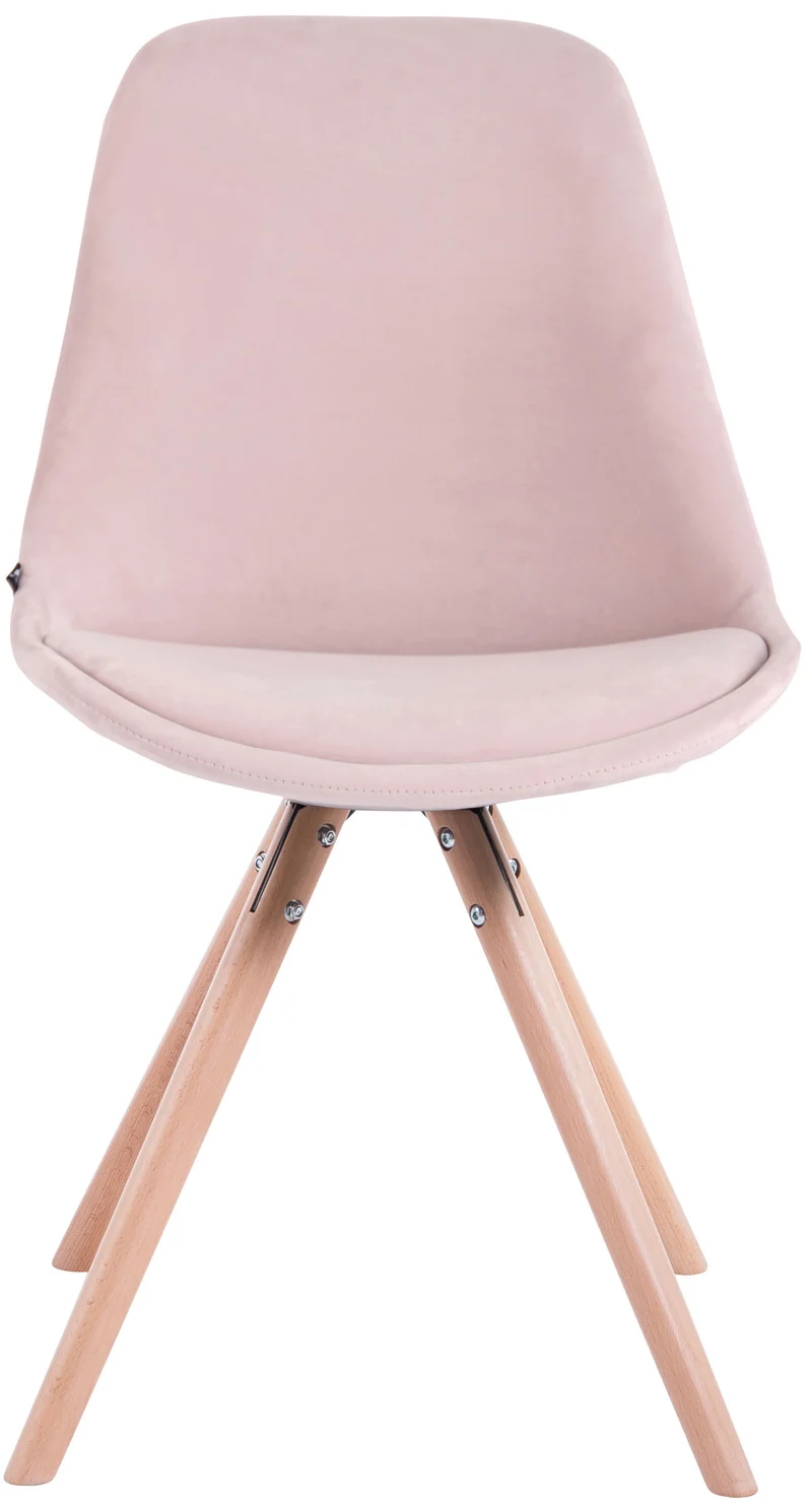 Chaise de salle à manger design scandinave en velours rose et pieds en bois clair forme rond 10_0008809