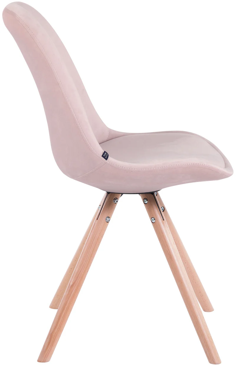 Chaise de salle à manger design scandinave en velours rose et pieds en bois clair forme rond 10_0008809