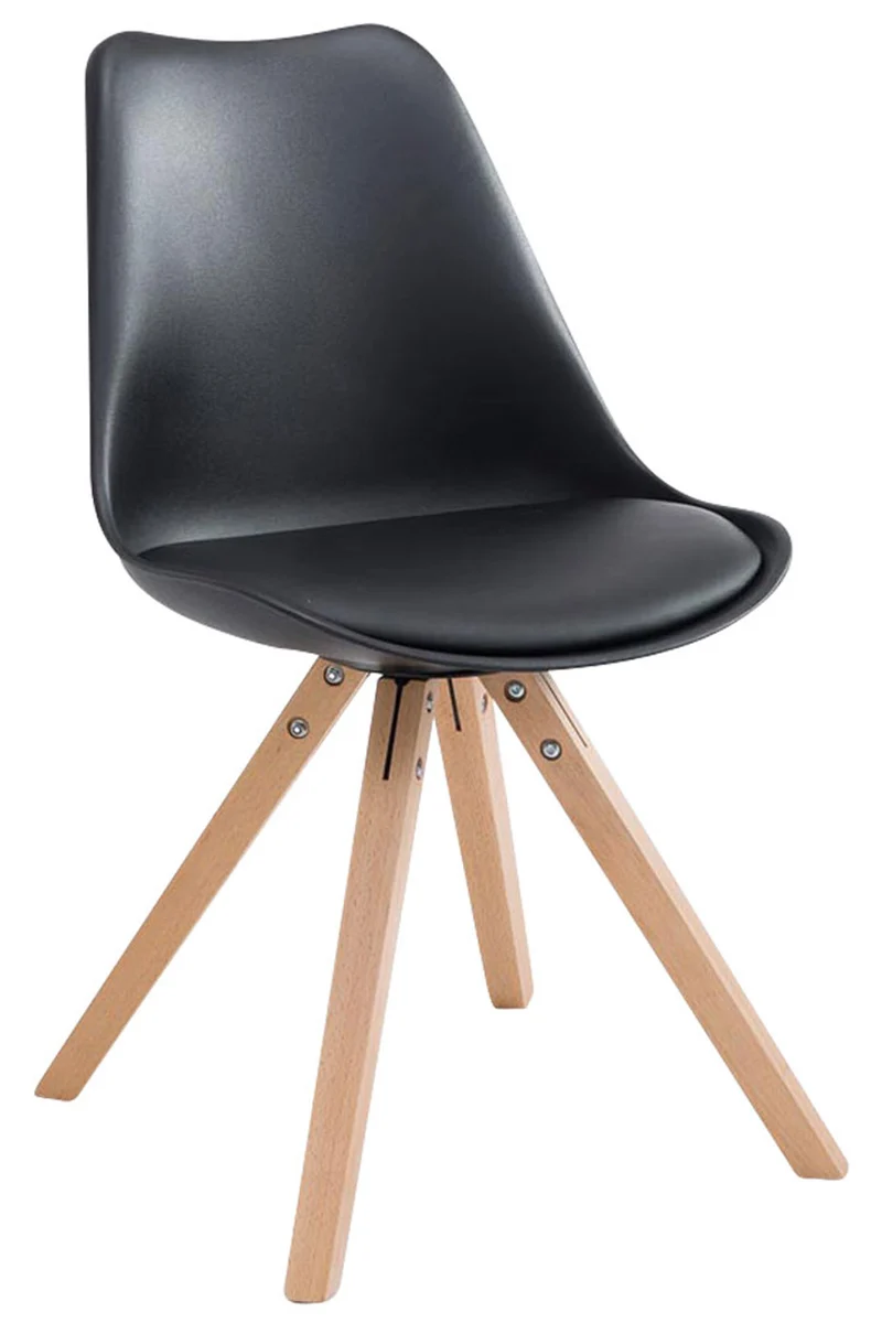 Chaise de salle à manger design scandinave en plastique et PVC noir et pieds en bois clair forme carré 10_0008407
