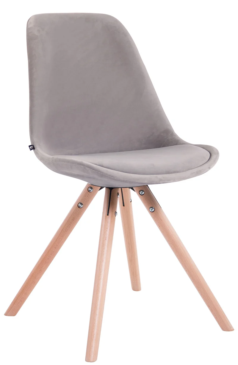 Chaise de salle à manger design scandinave en velours gris et pieds en bois clair forme rond 10_0008311