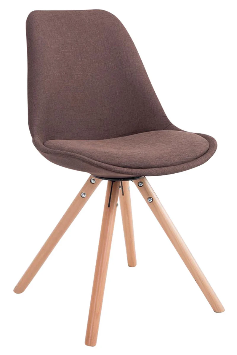 Chaise de salle à manger design scandinave en tissu marron et pieds en bois clair forme rond 10_0008308