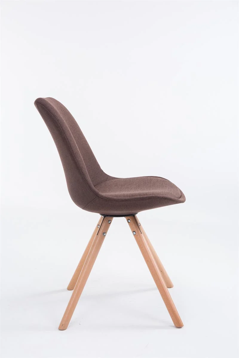 Chaise de salle à manger design scandinave en tissu marron et pieds en bois clair forme rond 10_0008308