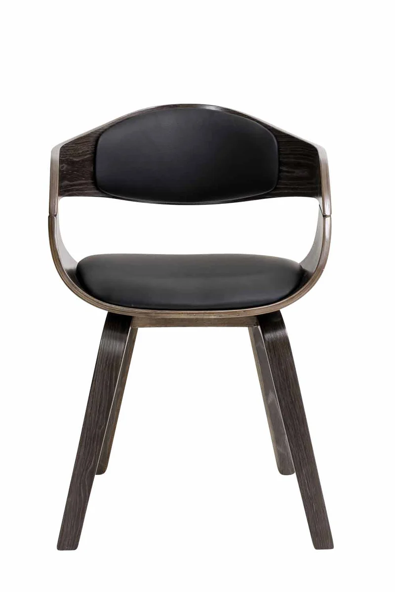 Chaise de salle à manger design scandinave en PVC noir et structure en bois gris 10_0001912
