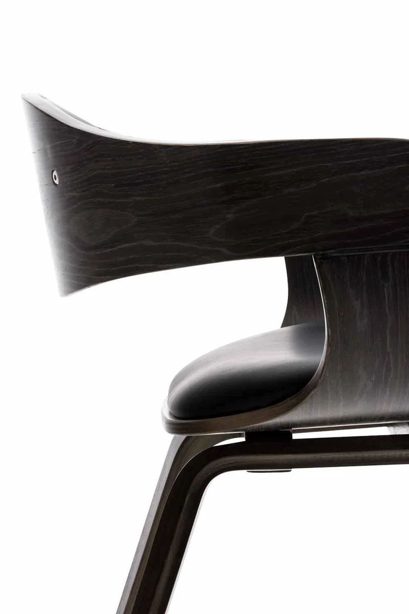 Chaise de salle à manger design scandinave en PVC noir et structure en bois gris 10_0001912